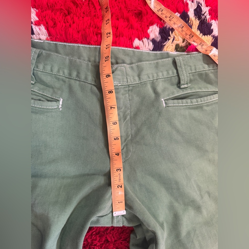 70s Vintage Snap Fly Low Waist Flared Green Jeans Sz M - Picture 7 of 8